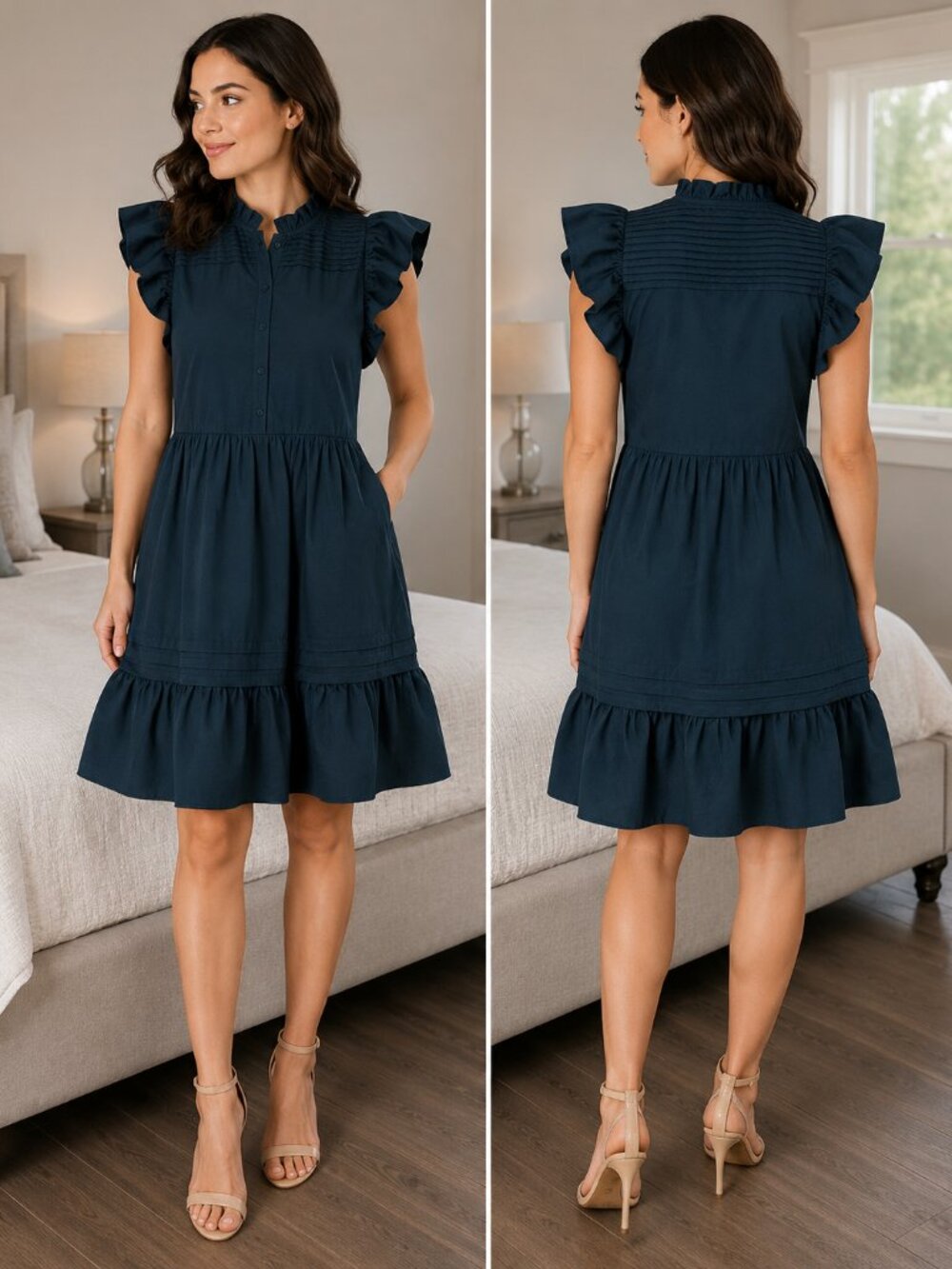 NEW Sea New York Gaia Teal Cotton Flutter Sleeve Tunic Dress $345